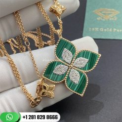 Roberto Coin Princess Flower Pendant in 18k Gold with Malachite and Diamonds Large Version