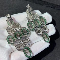 Bvlgari Serpenti Earrings 18k White Gold 3.66 Ct Full Diamond Pave and Emerald