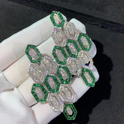 Bvlgari Serpenti Earrings 18k White Gold 3.66 Ct Full Diamond Pave and Emerald