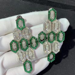 Bvlgari Serpenti Earrings 18k White Gold 3.66 Ct Full Diamond Pave and Emerald