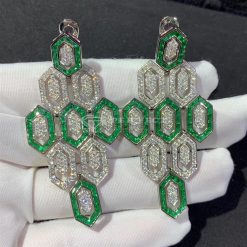 Bvlgari Serpenti Earrings 18k White Gold 3.66 Ct Full Diamond Pave and Emerald