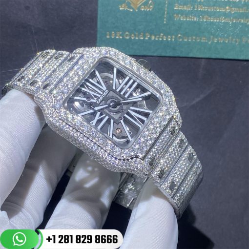 Cartier Santos De Cartier Skeleton Steel Custom PavÉ Diamond Set