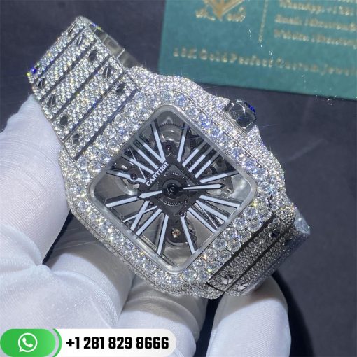 Cartier Santos De Cartier Skeleton Steel Custom PavÉ Diamond Set