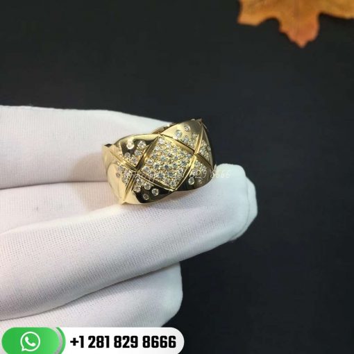 Chanel Coco Crush Ring Quilted Motif Large Version 18k Gold & Diamonds