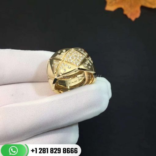 Chanel Coco Crush Ring Quilted Motif Large Version 18k Gold & Diamonds