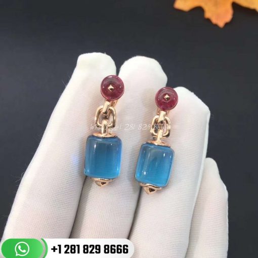 Bvlgari Mvsa Earrings in 18k Pink Gold with Blue Topaz and Rubellite Beads