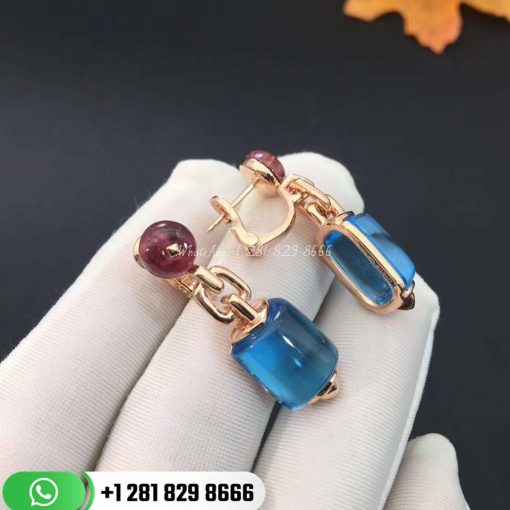 Bvlgari Mvsa Earrings In 18k Pink Gold With Blue Topaz And Rubellite Beads (4)