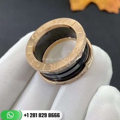 REF . 349924 B.zero1 four-band ring with two 18 kt rose gold loops set with pavé diamonds on the edges and a black ceramic spiral.