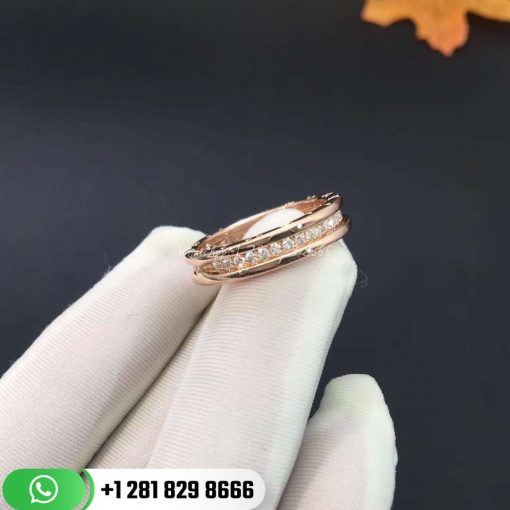 REF . 342872 B.zero1 one-band ring in 18 kt rose gold, set with pavé diamonds on the spiral.