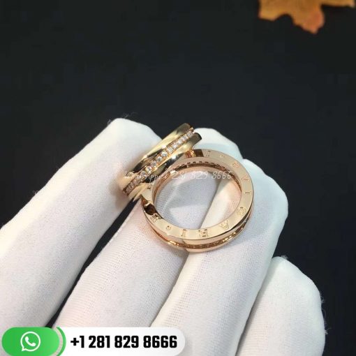 REF . 342872 B.zero1 one-band ring in 18 kt rose gold, set with pavé diamonds on the spiral.