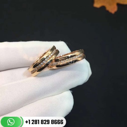 REF . 342872 B.zero1 one-band ring in 18 kt rose gold, set with pavé diamonds on the spiral.