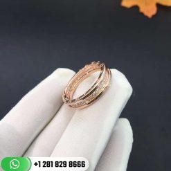 REF . 342872 B.zero1 one-band ring in 18 kt rose gold, set with pavé diamonds on the spiral.