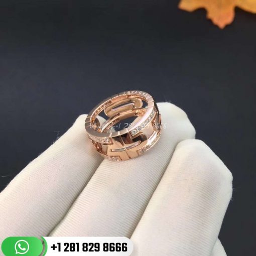REF . 349252 Parentesi 18 kt rose gold band ring set with demi pavé diamonds