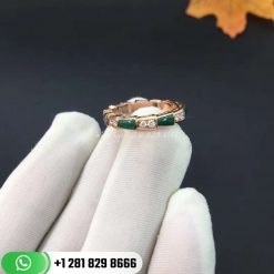 REF . 356764 Serpenti 18 kt rose gold ring with malachite inserts and pavé diamonds (0.31 ct). Width 4 mm.