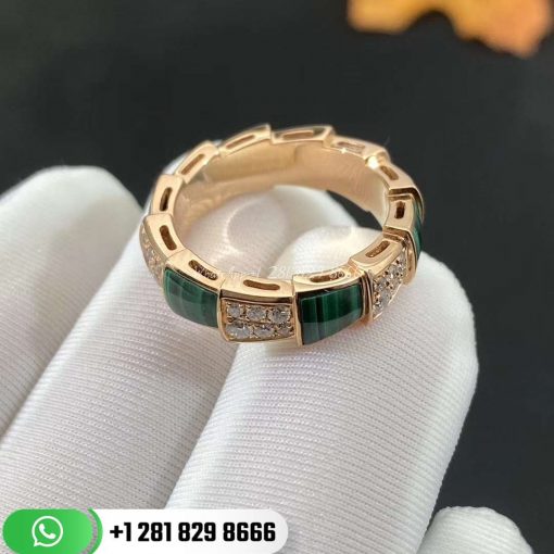 REF . 355013 Serpenti ring in 18 kt rose gold with malachite inserts and pavé diamonds.