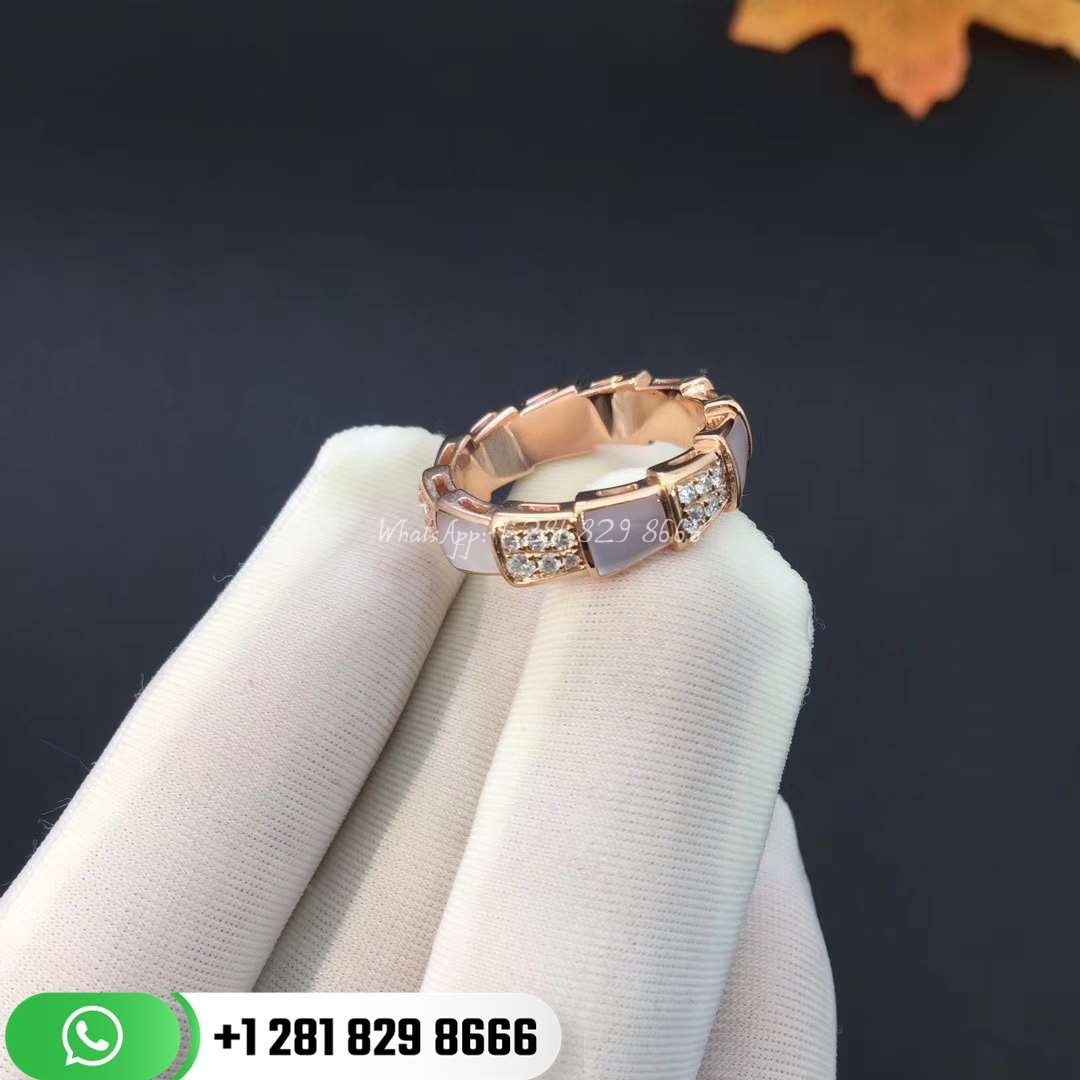 bvlgari_serpenti_viper_band_ring_set_with_mother-of-pearl_elements_and_pavé_diamonds_ (1) REF . 353228 Serpenti Viper band ring in 18 kt rose gold set with mother-of-pearl elements and pavé diamonds (053 ct).