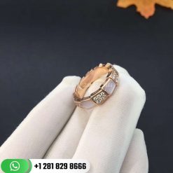 REF . 353228 Serpenti Viper band ring in 18 kt rose gold set with mother-of-pearl elements and pavé diamonds (053 ct).