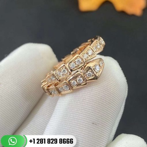 REF . 355974 Serpenti 18 kt rose gold ring set with pavé diamonds