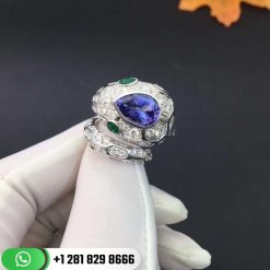 REF . AN858337 Serpenti ring in 18 kt white gold with blue sapphire, emeralds and pavé diamonds