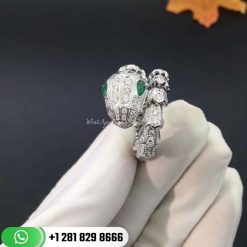 REF . 354697 Serpenti 18 kt white gold ring set with pavé diamonds (3.72 ct) and two emerald eyes (0.26 ct)