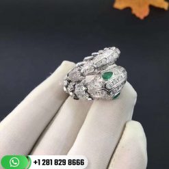 REF . 354697 Serpenti 18 kt white gold ring set with pavé diamonds (3.72 ct) and two emerald eyes (0.26 ct)