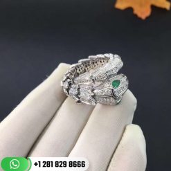 REF . 354697 Serpenti 18 kt white gold ring set with pavé diamonds (3.72 ct) and two emerald eyes (0.26 ct)