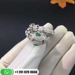 REF . 354697 Serpenti 18 kt white gold ring set with pavé diamonds (3.72 ct) and two emerald eyes (0.26 ct)
