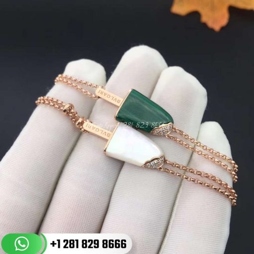 REF . 354743 BVLGARI BVLGARI Gelati 18 kt rose gold soft bracelet set with malachite and pavé diamonds.