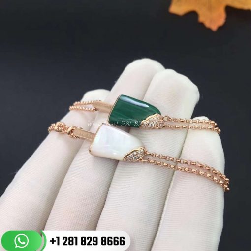 REF . 354743 BVLGARI BVLGARI Gelati 18 kt rose gold soft bracelet set with malachite and pavé diamonds.