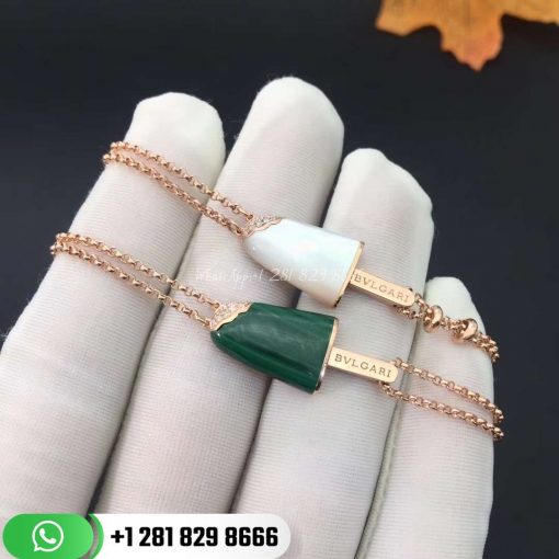 REF . 354743 BVLGARI BVLGARI Gelati 18 kt rose gold soft bracelet set with malachite and pavé diamonds.