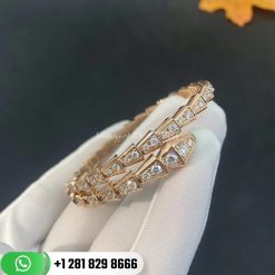 Bvlgari Serpentione-coil Thin Bracelet in 18k Rose Gold and Full Pavé Diamonds