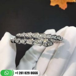 Bvlgari Serpenti One-coil Slim Bracelet in 18k White Gold Set with Full Pavé Diamonds