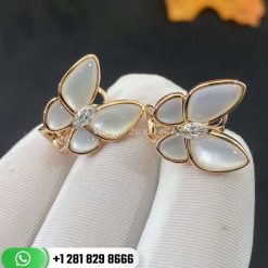 VCARO8FN00 Two Butterfly earrings, rose gold, white mother-of-pearl, white gold, marquise-cut diamonds, diamond quality DEF, IF to VVS.