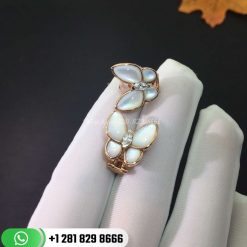 VVCARO8FN00 Two Butterfly earrings, rose gold, white mother-of-pearl, white gold, marquise-cut diamonds, diamond quality DEF, IF to VVS.