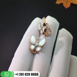 VCARO8FN00 Two Butterfly earrings, rose gold, white mother-of-pearl, white gold, marquise-cut diamonds, diamond quality DEF, IF to VVS.