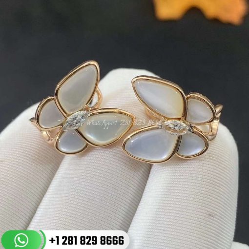 VCARO8FN00 Two Butterfly earrings, rose gold, white mother-of-pearl, white gold, marquise-cut diamonds, diamond quality DEF, IF to VVS.