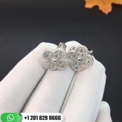VCARA44600 Vintage Alhambra earrings, white gold, round diamonds; diamond quality DEF, IF to VVS.