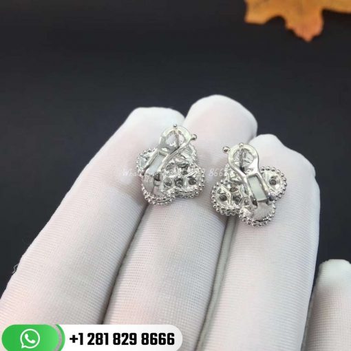 VCARA44600 Vintage Alhambra earrings, white gold, round diamonds; diamond quality DEF, IF to VVS.