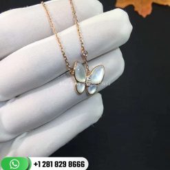 VCARO8FO00 Two Butterfly pendant, rose gold, white mother-of-pearl, round diamond, white gold, marquise diamond, diamond quality DEF, IF to VVS.