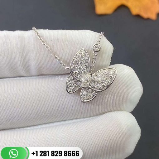 VCARO3M400 Two Butterfly pendant, white gold, round and marquise-cut diamonds; diamond quality DEF, IF to VVS.