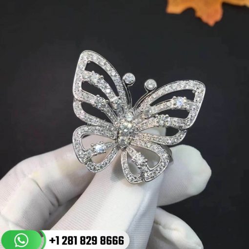 VCARA13500 Flying Butterfly Between the Finger ring, white gold, round diamonds; diamond quality DEF, IF to VVS.