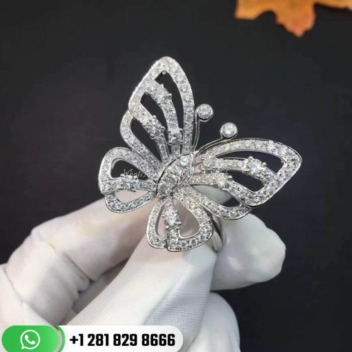 VCARA13500 Flying Butterfly Between the Finger ring, white gold, round diamonds; diamond quality DEF, IF to VVS.
