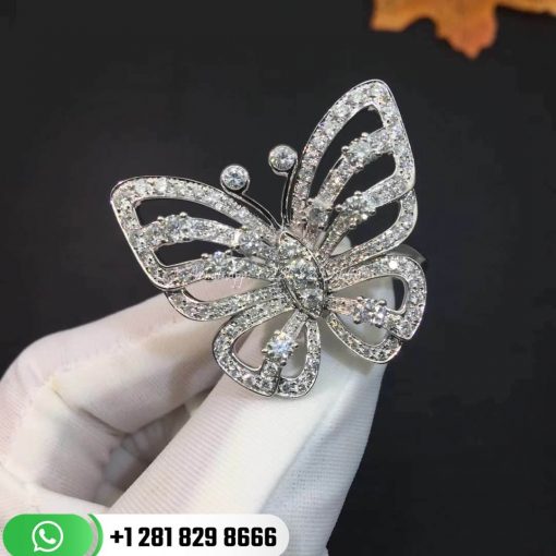 VCARA13500 Flying Butterfly Between the Finger ring, white gold, round diamonds; diamond quality DEF, IF to VVS.
