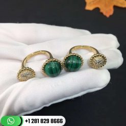 VCARO9SU00 Perlée couleurs Between the Finger ring, yellow gold, malachite, round diamonds; diamond quality DEF, IF to VVS.