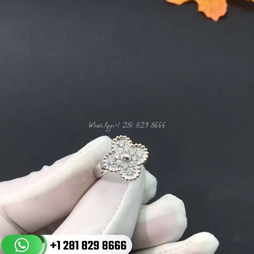 VCARO85800 Sweet Alhambra ring, white gold, round diamonds; diamond quality DEF, IF to VVS.