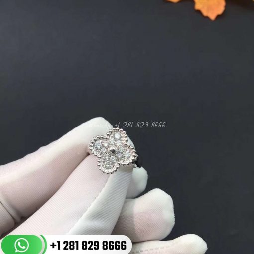 VCARO85800 Sweet Alhambra ring, white gold, round diamonds; diamond quality DEF, IF to VVS.