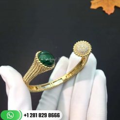 VCARP27100 Perlée couleurs bracelet, yellow gold, malachite, round diamonds, medium model; diamond quality DEF, IF to VVS.