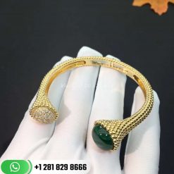VCARP27100 Perlée couleurs bracelet, yellow gold, malachite, round diamonds, medium model; diamond quality DEF, IF to VVS.