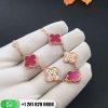 VCARO7GQ00-1 Vintage Alhambra bracelet, 5 motifs, yellow gold, pink opal, round diamonds; diamond quality DEF, IF to VVS.