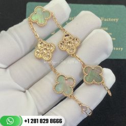 VCARP2R100 Vintage Alhambra bracelet, 5 motifs, rose gold, gray mother-of-pearl, round diamonds; diamond quality DEF, IF to VVS.